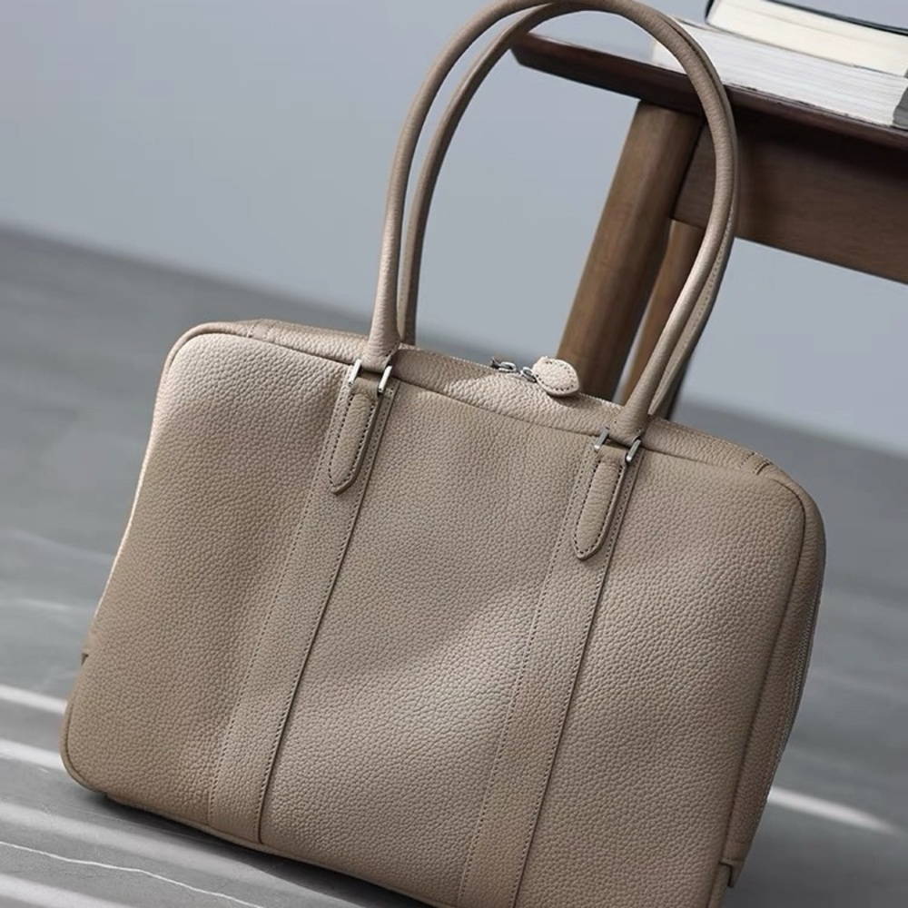 Elegant Tan Leather Everyday Tote, suitable for 14’ laptop